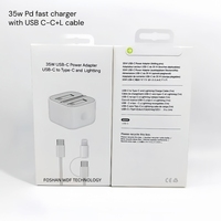 Chargeur rapide USB-C 35W entièrement compatible avec câble TYPE C vers C et Light 2-en-1, adaptateur de charge rapide PD pour iOS et Samsung