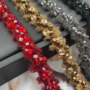 Nastro di Pizzo con Perline e Cristalli di Strass, Grigio-Caffè, 1,5 cm, Nuovo Stile Lussuoso Fatto a Mano, per Decorazione Collo - Product Image 6