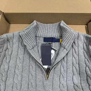 Maglione Pullover da <span class=keywords><strong>Uomo</strong></span> Personalizzato in Misto <span class=keywords><strong>Cotone</strong></span> con Zip, Collo Alto, Logo Ricamato e Lavorazione a Trecce per la Stagione Autunnale - Product Image 1