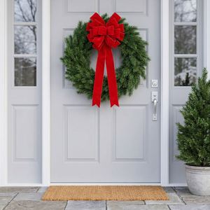 Handmade Trendy Extra Large Flocked Christmas Tree Topper Bow 30x120cm <b>Red</b> Velvet <b>Ribbon</b> with Long Streamers for Wreath Garland - Product Image 4