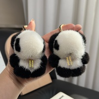Mignon petit panda en fourrure de vison, peluche douce, porte-clés léger pour voiture, pendentif, jouet, breloque de sac, cadeau d'anniversaire pour fille