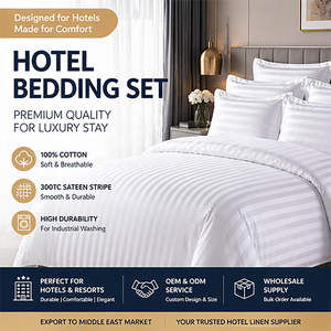 Juego de Ropa de Cama para Hotel, Algodón Blanco a Rayas, 300 Hilos, Proveedor Mayorista de Ropa de Cama para Hotel, Fábrica de Ropa de Cama para Hotel OEM - Product Image 1