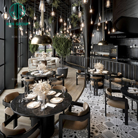 Ensemble de meubles de restaurant Ron Group Cafe, table ronde en marbre et bois, chaises pour café et restaurant avec tables