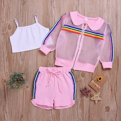 Girls 2021 summer new fashion female baby casual sports three-piece jacket zipper suit summer trendy clothes