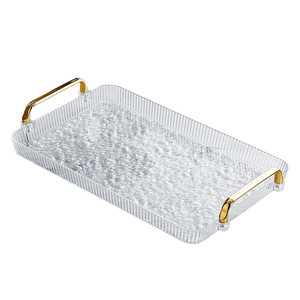 Plateau rectangulaire en acrylique transparent avec poignées dorées pour servir le thé et le café, plateaux décoratifs - Product Image 5