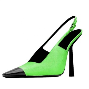 Women's Patchwork Pointed Toe Buckles Pumps Slim High Heels Slingback Stiletto Dress <b>Shoes</b> Side Cut Out Sexy Sandals - Product Image 3