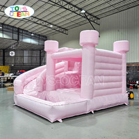 Château gonflable rose pastel commercial avec toboggan, château de saut gonflable rose doux pour location de fête