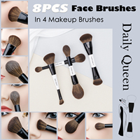 Daily Queen & Mor-phe 8pcs Kuas Makeup Wajah Bulu Kambing Gagang Kayu Ganda Aplikasi Halus Bulu Padat Label Pribadi