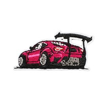 Patchs personnalisés en forme de voiture, brodés, thermocollants, en PVC, avec sequins, pour casquettes, motif drapeau à carreaux de course, en tissu denim
