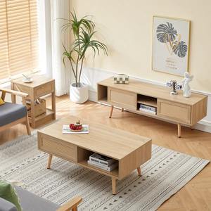 Set di Mobili per Soggiorno in Stile Moderno: Tavolino da Caffè, Mobile TV e Tavolino Laterale in Rattan e Legno, Fornitore di Fabbrica - Product Image 1