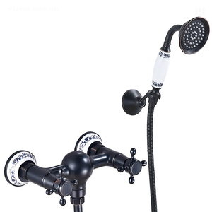 Ensemble de douche mural européen en laiton brossé à double poignée, avec jet de pluie doux, jet de massage, valve en céramique, pour cuisine, appartement, <span class=keywords><strong>WC</strong></span> - Product Image 1
