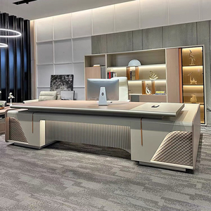 <strong>Vintage</strong> Executive Office Furniture L Shape <strong>Desk</strong> with Led Light and <strong>Metal</strong> Edge Office Table CEO <strong>Desk</strong> - Product Image 2