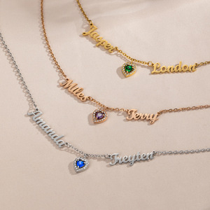 Collier personnalisé Lateefah avec plusieurs noms, cœur en diamant, pierre de naissance rubis, certification CE, cadeau pour la fête des mères - Product Image 3