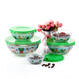 Design semplice vetro trasparente macedonia di miscelazione 5 pz ciotola Set per la conservazione degli alimenti con coperchio Set ciotola di vetro di vendita calda - Product Image 3