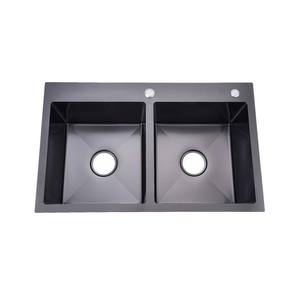 Évier de cuisine à cuve unique sous plan en acier inoxydable 304 brossé noir nano argent, fait à la main, moderne, facile à nettoyer, avec accessoires - Product Image 2