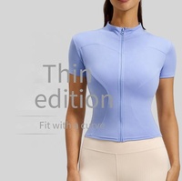 Veste de sport pour femme YiMo, respirante, légère, zippée, pour la course à pied, le yoga, la remise en forme, 100% polyester, manches courtes, col rond, coupe régulière