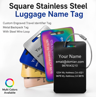 Etiqueta de Equipaje Cuadrada de Acero Inoxidable Cepillado con Logotipo Personalizado, Tarjeta de Identificación Metálica Grabada con Láser, Identificador para Mochila y Maleta
