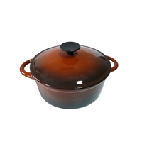 Cocotte en fonte émaillée marron ombré 5QT avec couvercle, marmite robuste pour mijoter, rôtir et cuire au four