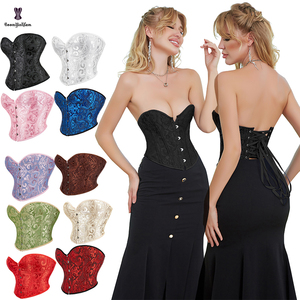 Corsetto Vintage Gotico a Fascia con Lacci, Top Corto in Raso <span class=keywords><strong>Elastico</strong></span> con Stecche, Bustier Taglie Forti 6XL, Tinta Unita da Donna - Product Image 1