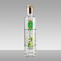 Bouteille en verre circulaire à fond plat personnalisée de 375 ml/500 ml pour boissons aux fruits, avec bouchon à vis de haute qualité pour la vodka, la liqueur de citron