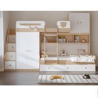 Lit enfant moderne minimaliste personnalisable en bois massif, avec bureau multifonctionnel et armoire intégrés, ensemble de lit tout-en-un