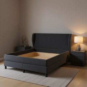 Up-Holstered Bed <b>Frame</b> Dark <b>Grey</b> Velvet Plywood Modern Soft Bed Design - Product Image 2