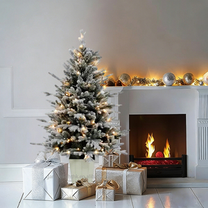 Sapin de Noël artificiel floqué pré-éclairé de 1,2 m avec lumières blanc chaud et branches enneigées pour la décoration de la maison, des hôtels et des fêtes - Product Image 4