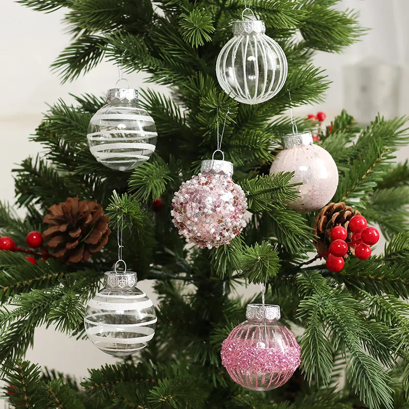 Plástico transparente pintado a mano BOLA DE Navidad árbol colgante conjunto decoraciones de Navidad adornos suministros de decoración de Navidad