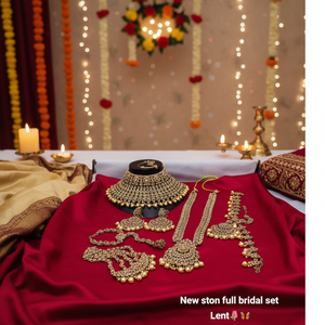 Parure de bijoux plaqué or avec zircon, style ethnique, pour mariée, comprenant collier ras-du-cou, boucles d'oreilles et Maang Tikka, dernier design, faits main, pour soirée - Product Image 3
