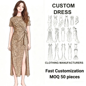 Abito Lungo Avvolgente in Chiffon con Stampa Leopardata Personalizzata di Alta Qualità per Marchi Boutique, Etichetta Privata, Produttore OEM, MOQ <span class=keywords><strong>50</strong></span> - Product Image 1