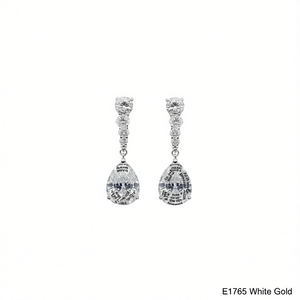 Boucles d'oreilles en or blanc E1765 avec diamants taille poire, bijoux classiques pour femmes - Product Image 1