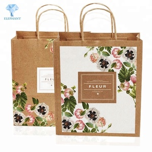 Custom Design Full Color Printed Kraft Paper <b>Gift</b> Packing Flower Paper Bag - Product Image 3