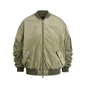 Abrigo de invierno de calle para hombre con logotipo personalizado Chaqueta de lona cálida de vuelo de algodón desgastado lavado de alta calidad para exteriores-Soporte personalizado - Product Image 3