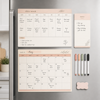 Ensemble de calendriers magnétiques pour réfrigérateur avec planificateur hebdomadaire, calendrier mensuel et bloc-notes, organisateur de maison imprimé sur mesure
