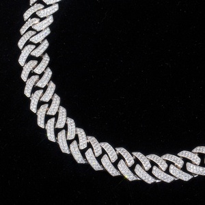 Hip Hop <b>Jewelry</b> MSN-909 925 Silver Lab Grown Diamond Cuban Link Chain Necklace - Product Image 4