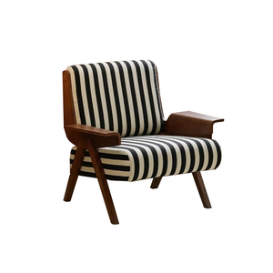 Poltrona Singola in Stile Vintage Francese, in Legno Massello e Gomma, Marrone, Design Art Deco, per Soggiorno e Balcone - Product Image 5