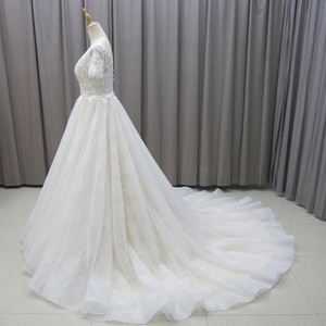 Jancember MZ0021 Hermosos vestidos de novia de encaje bordado de manga corta - Product Image 3