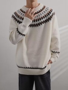 <span class=keywords><strong>Pull</strong></span> en maille jacquard tendance pour homme, style coréen, polyvalent, décontracté, respirant à l'avant, idéal pour le <span class=keywords><strong>printemps</strong></span> et Noël, nouveauté - Product Image 1