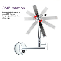 Usine meilleur lumière LED miroir grossissant tenture murale pliante salle de bain remorquage douche noir mat miroirs de maquillage pour hôtel