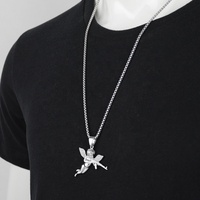 Collar con colgante de Ángel de la venganza, conjunto de diamantes bañados en oro, joyería de titanio, joyería de HIPHOP
