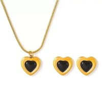 Juego de Joyería de Fábrica al por Mayor para Fiestas, Collar y Aretes de Acero de Titanio con Forma de Corazón Negro