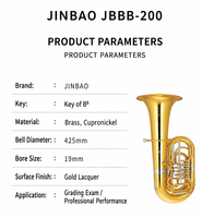 Tuba Rotary Valve JINBAO JBBB-200 Bb dengan Bell 425mm, Lapisan Emas, Kuningan, Instrumen Tiup untuk Pertunjukan Profesional