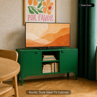 Meuble TV en acier laminé à froid, console multimédia moderne, antirouille, emballage plat, montage facile, 1 tiroir, 2 étagères