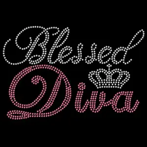 Custom Bling Blessed Diva Crown Birthday Princess Queen Rhinestone Iron On Transfer For T Shirt