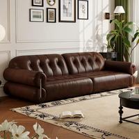 Ensemble de canapés sectionnels en cuir véritable ciré à l'huile, style vintage moderne, avec assise rebondissante et capitonnage en cuir pour salon