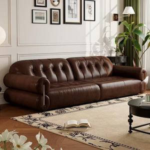 Ensemble de canapés sectionnels en cuir véritable ciré à l'huile, style vintage moderne, avec assise rebondissante et capitonnage en cuir pour salon - Product Image 2