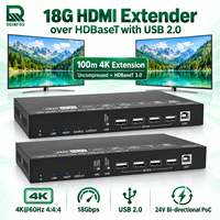 18G HD-MI KVM Extender Melalui HDBaseT3.0 dengan USB2.0 4K 1080P 100M Kit Transmitter Receiver Melalui CAT6A untuk Sistem AV Profesional