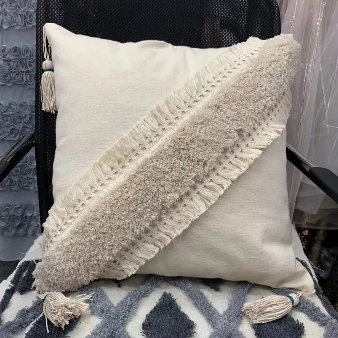 Factory Direct Cotton Tufted Square Throw Pillows sofa Decorative Pillow Covers with Embroidery Wholesale Canvas Cushion Covers