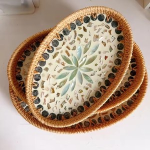 Panier de fruits assiette de fruits en rotin, <span class=keywords><strong>plateau</strong></span> de coquille ovale tissé à la main ménage salon Snack plateaux de rangement de bureau - Product Image 3