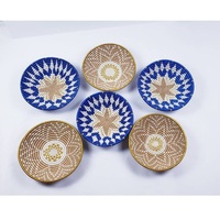 Panier mural décoratif en jonc de mer naturel tressé à la main, motif végétal, thème printemps, bleu, design traditionnel, thème anniversaire